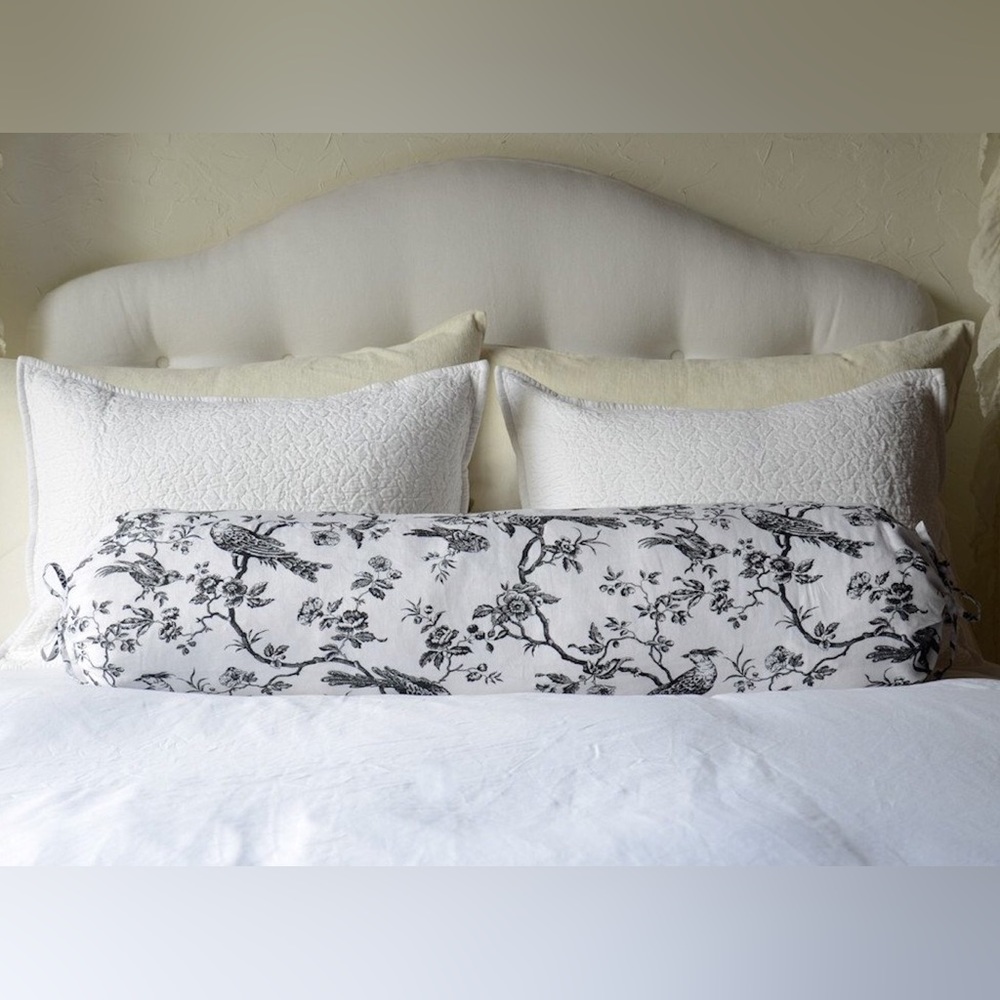 Bella Notte Bird Toile Linen Large Bolster Pillow